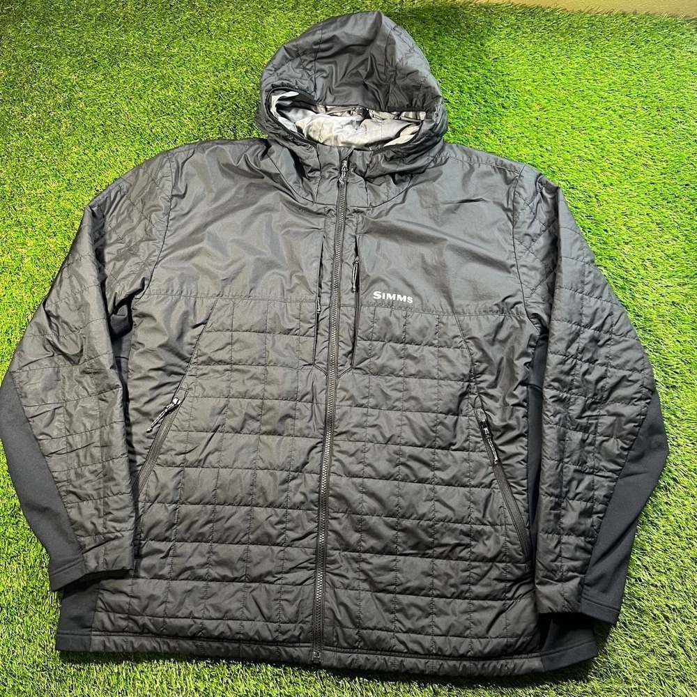 Simms Men's PrimaLoft Insulated Jacket 3XL Black Hooded Fishing Puffer Outdoor